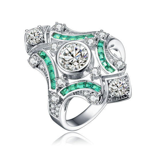 Sterling Silver Baguette and Round Cubic Zirconia Modern Ring DailySale