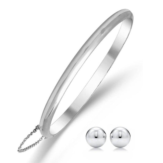 Sterling Silver Bangle with Ball Stud Earring Set DailySale