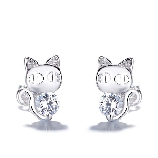 Sterling Silver Cat Earrings with Swarovski Crystals DailySale