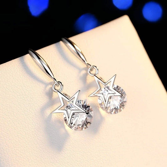 Sterling Silver Crystal Star Hook Earrings DailySale