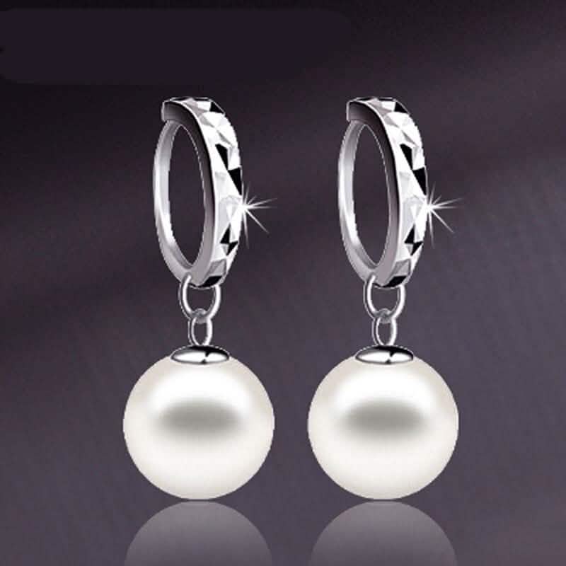 Sterling Silver Diamond Cut Pearl Drop Earrings DailySale