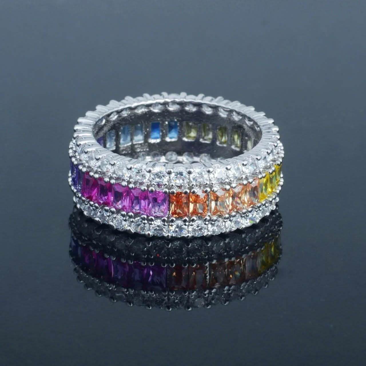 Sterling Silver Emerald Cut Rainbow Prong Eternity Band DailySale