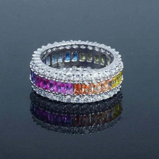 Sterling Silver Emerald Cut Rainbow Prong Eternity Band DailySale