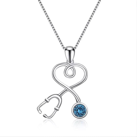 Sterling Silver Stethoscope Heart Pendant Necklace With Swarovski Crystals DailySale
