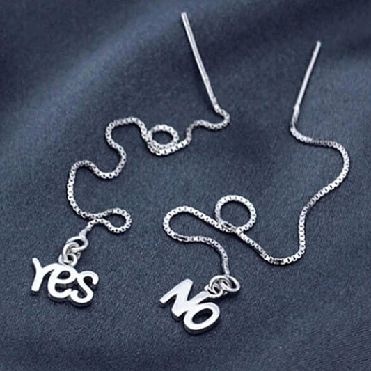 Sterling Silver Yes And No Long Threader Earrings DailySale