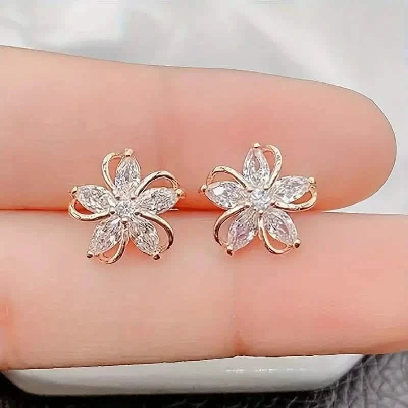 Stylish Zirconia Petal Flower Stud Earrings DailySale