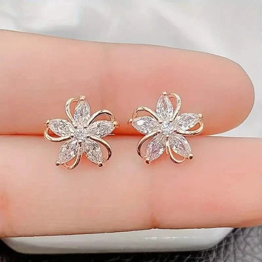 Stylish Zirconia Petal Flower Stud Earrings DailySale