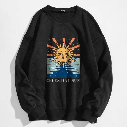 Sun and Letter Graphic Oversized Thermal Sweatshirt DailySale