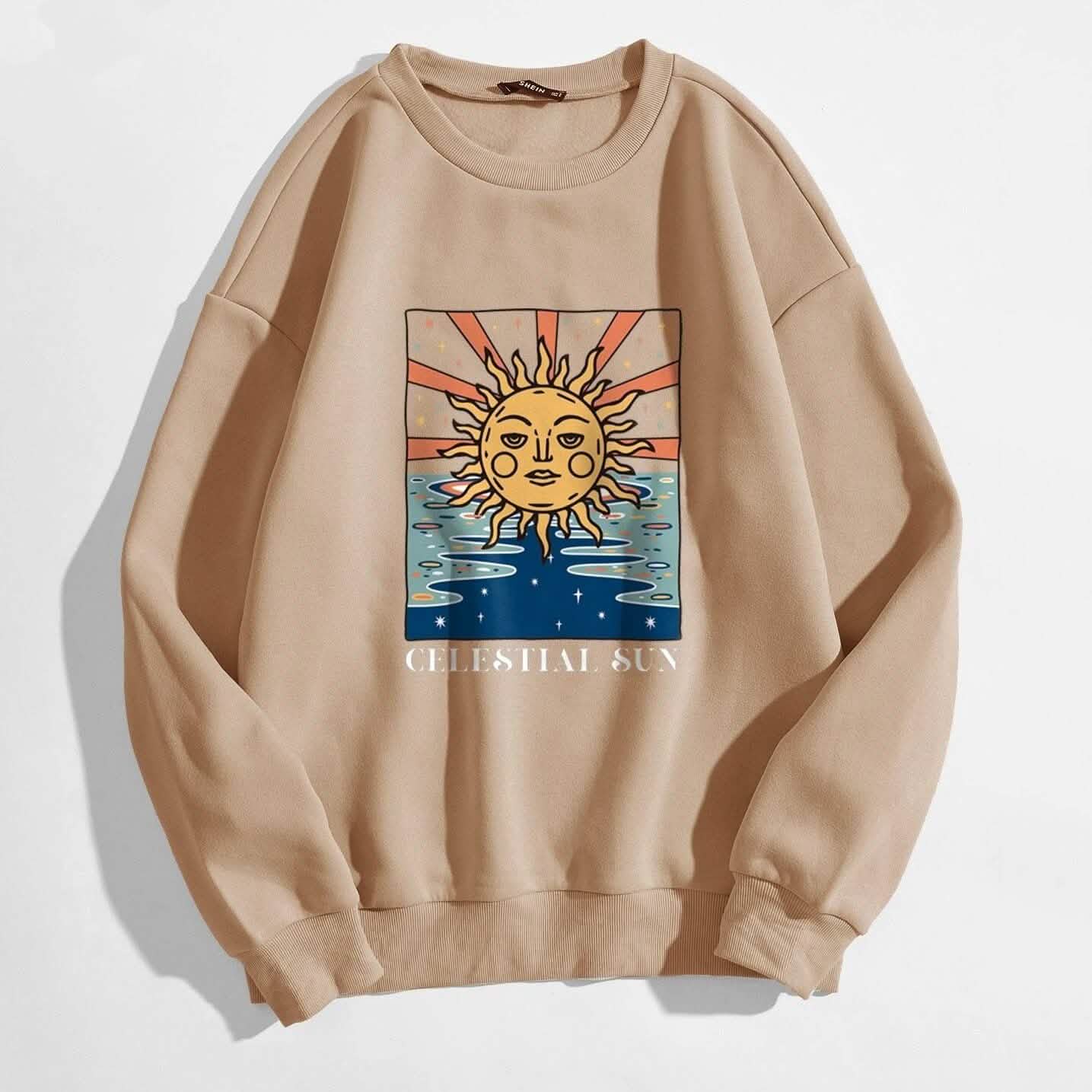 Sun and Letter Graphic Oversized Thermal Sweatshirt DailySale
