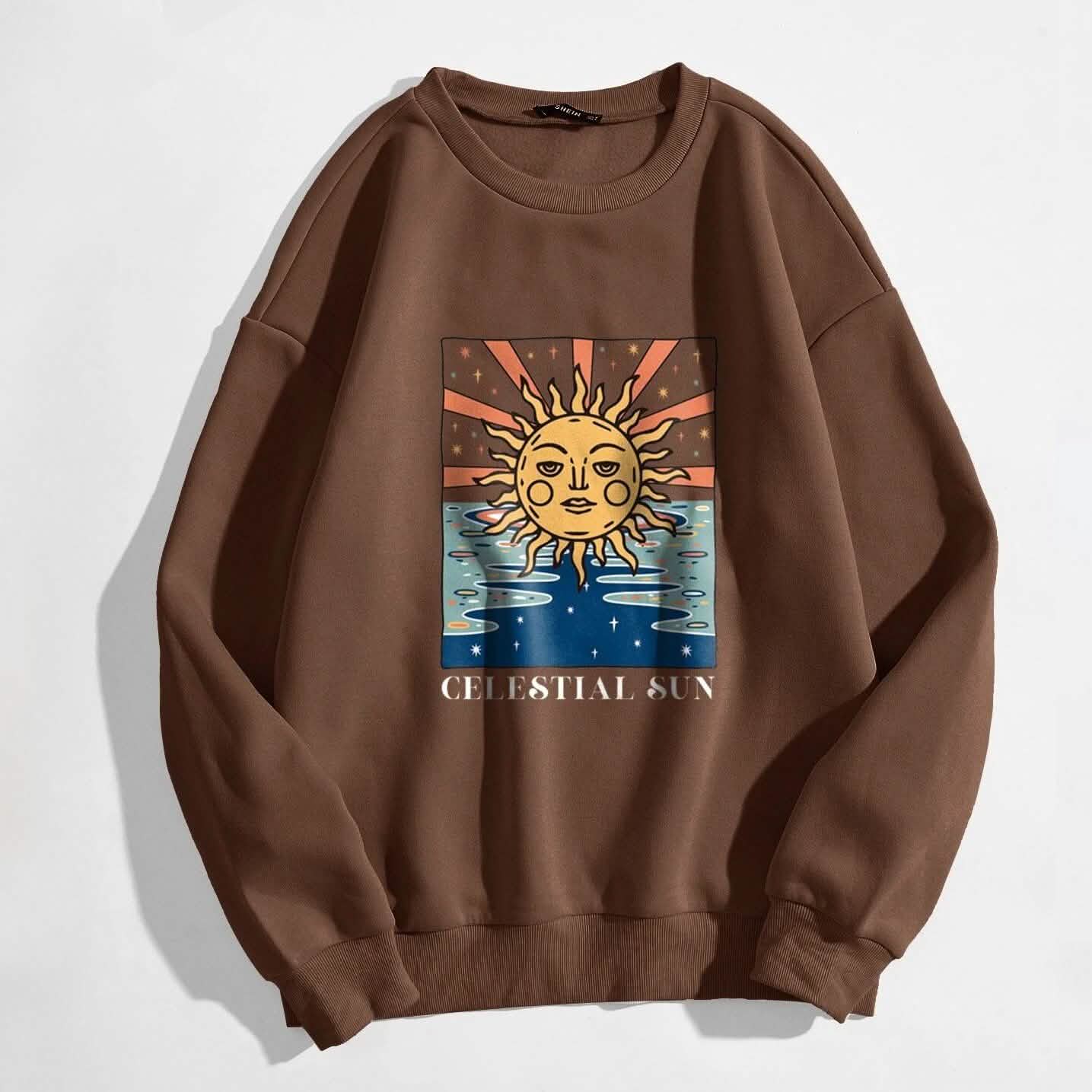 Sun and Letter Graphic Oversized Thermal Sweatshirt DailySale