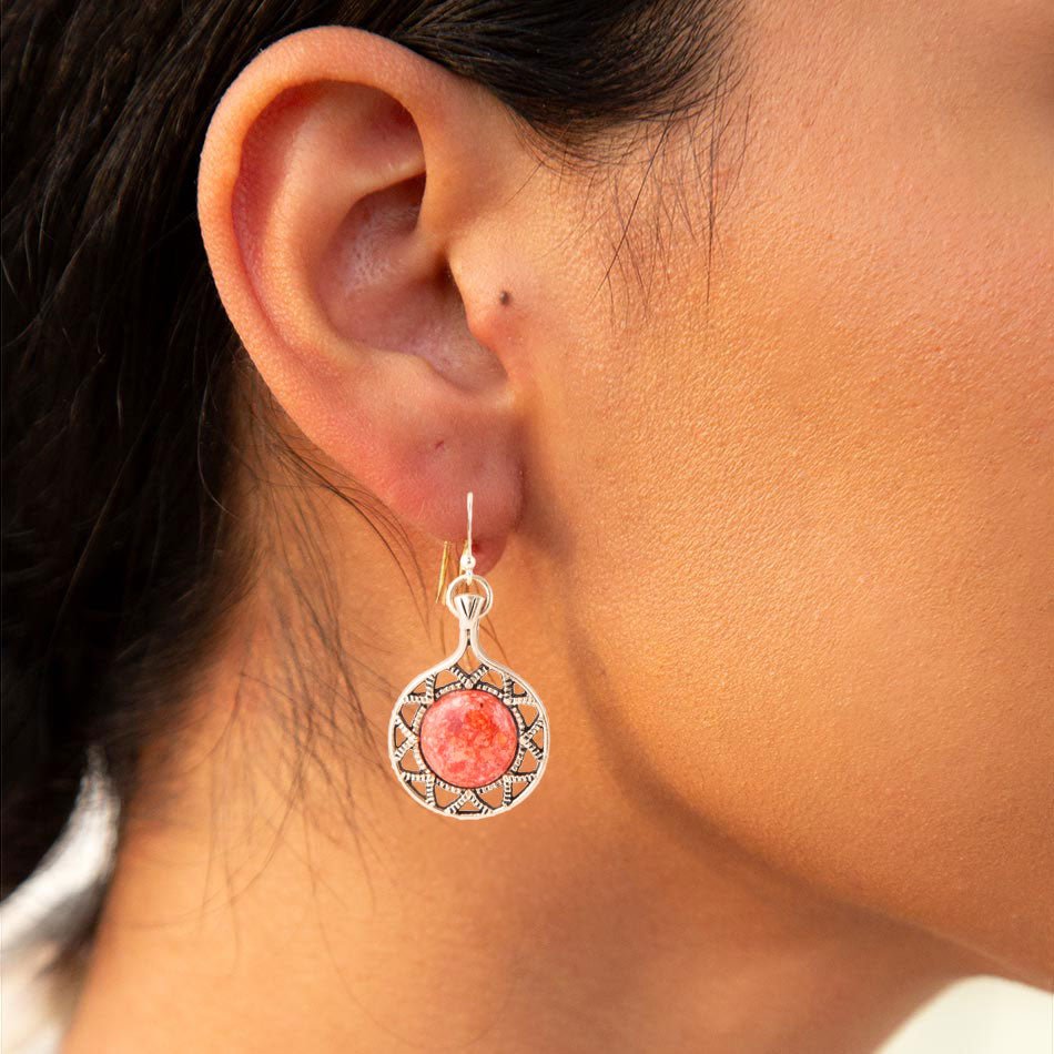 Sun Orange Sponge Coral Golden Drop Earrings Barse Jewelry