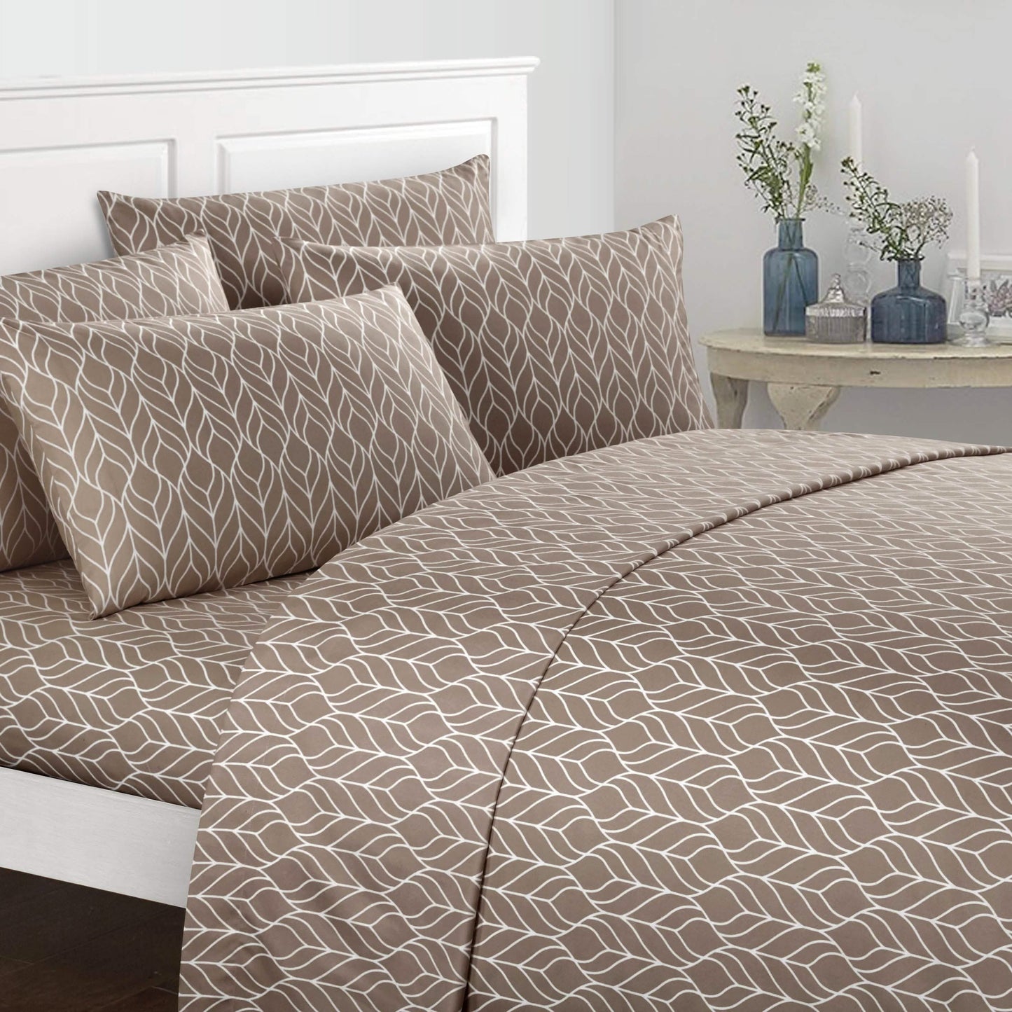 Super Soft Two-Tone Geometric Leaf Pattern Sheet Set DailySale
