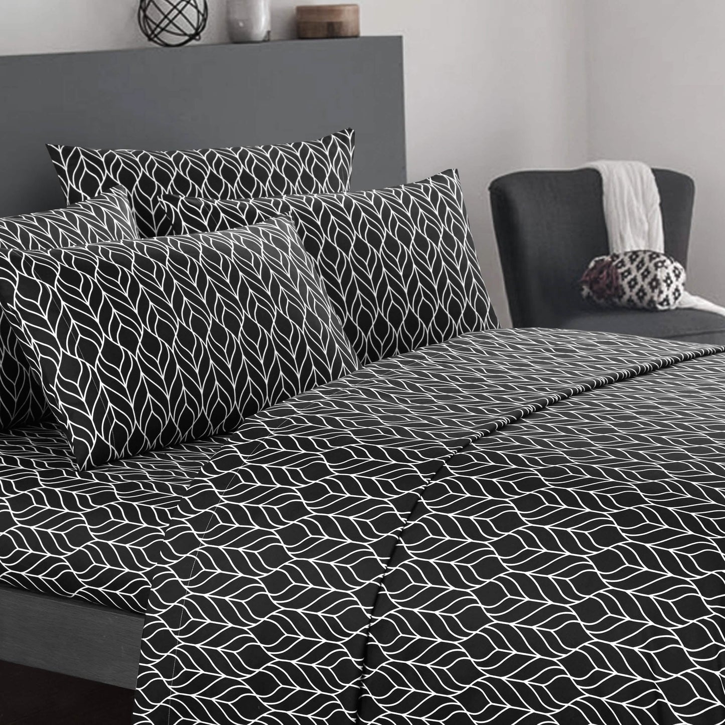 Super Soft Two-Tone Geometric Leaf Pattern Sheet Set DailySale