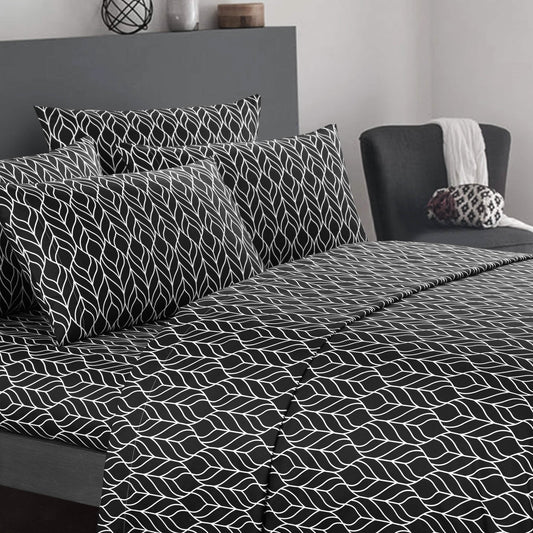 Super Soft Two-Tone Geometric Leaf Pattern Sheet Set DailySale