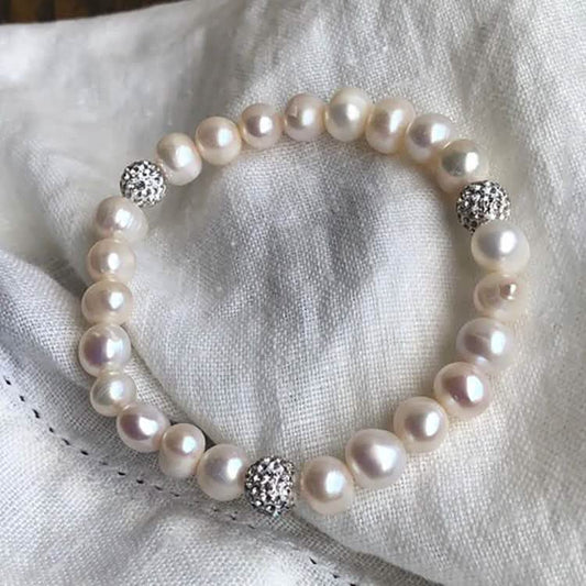 Swarovski Crystal Ball And Genuine Freshwater Pearl Stretch Bracelet DailySale