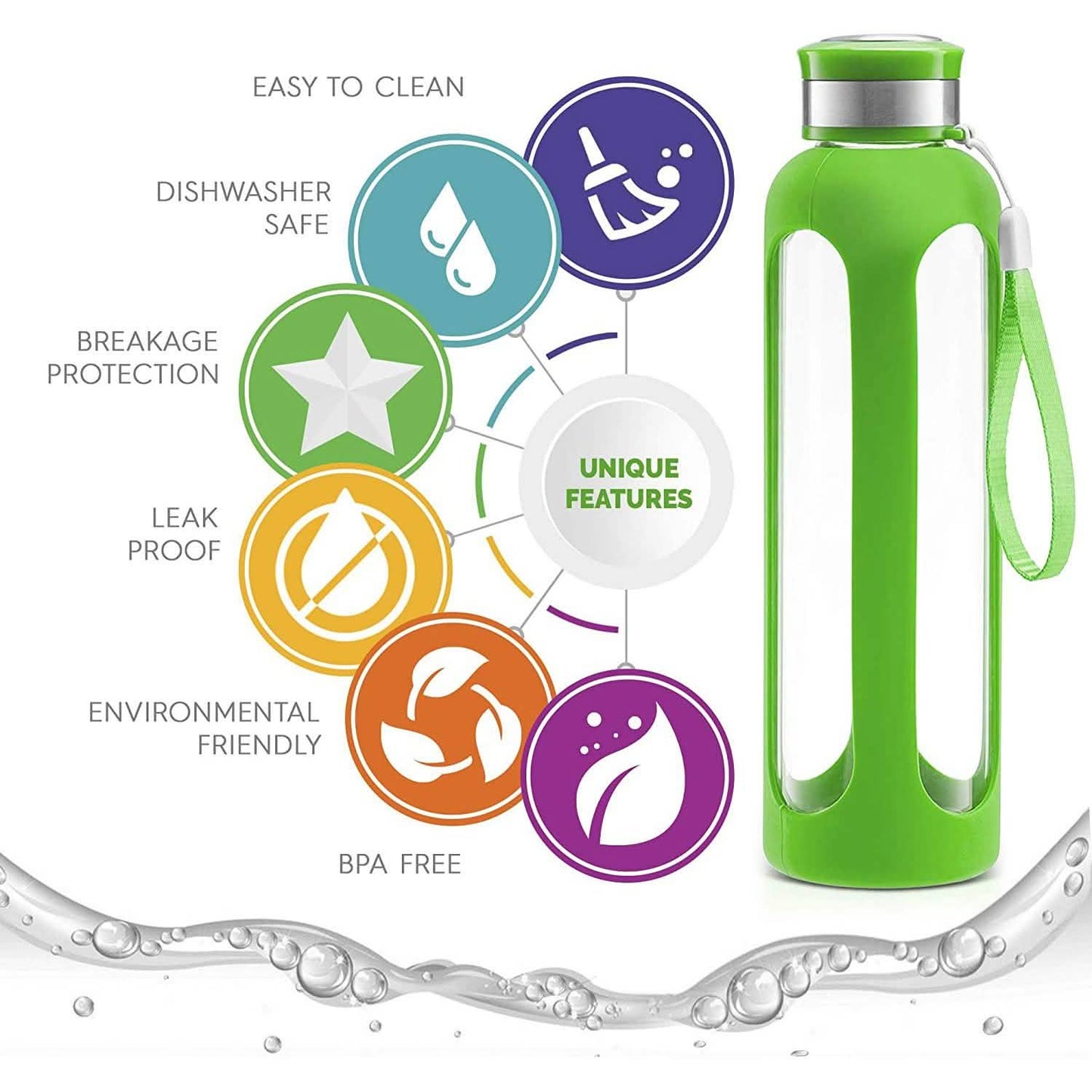 Swig Savvy Glass Water Bottles with Protective Silicone Sleeve & Stainless Steel Leak Proof Lid DailySale