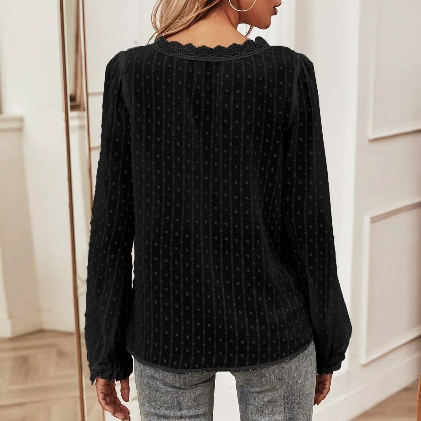 Swiss Dot Lace Panel Blouse DailySale