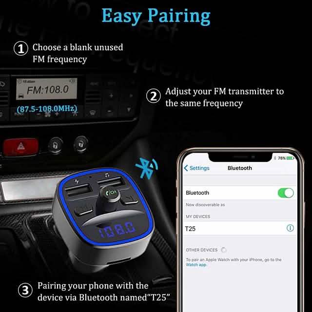 T25 Bluetooth 5.0 Car FM Transmitter DailySale