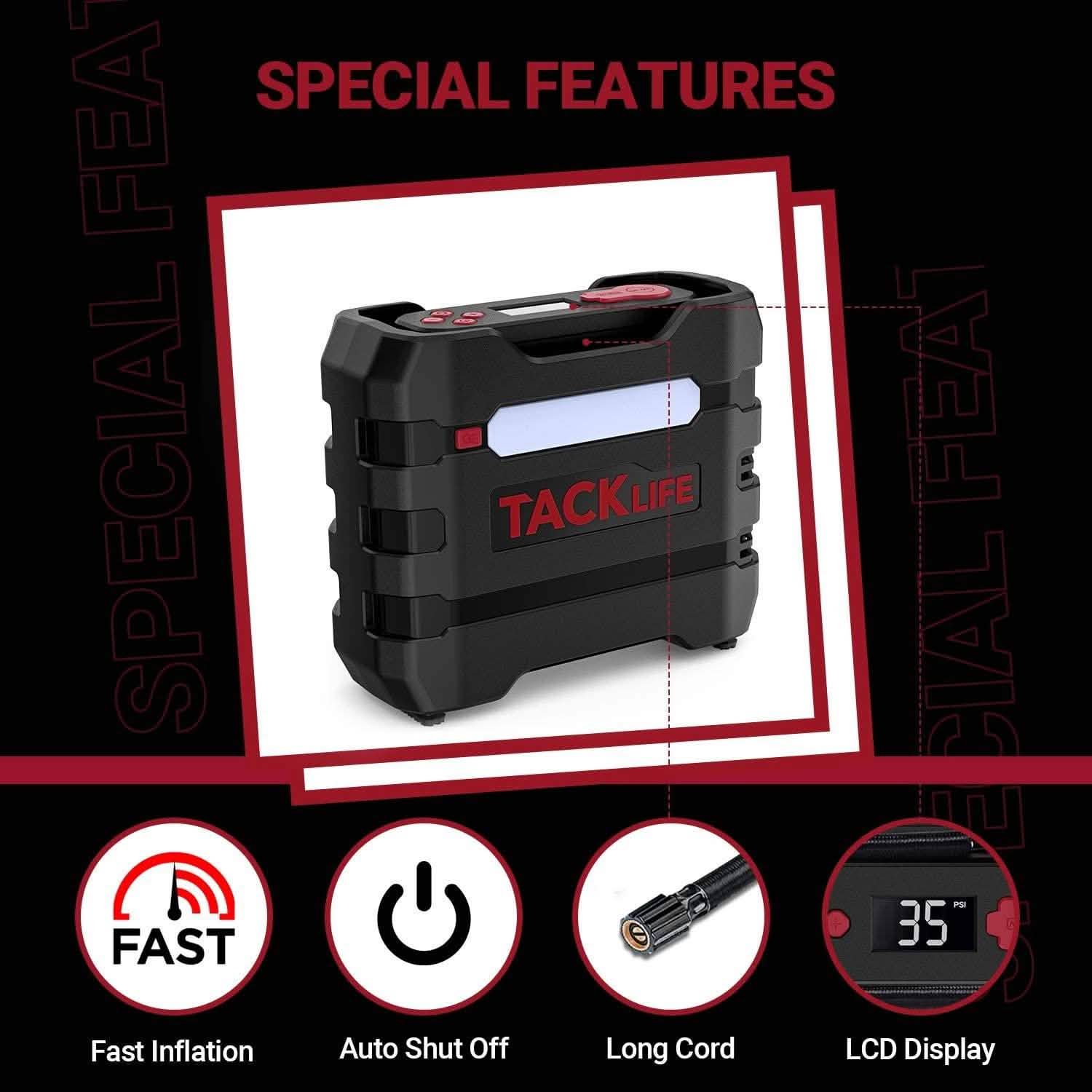 TACKLIFE Car Tire Inflator 12V DC Portable Air Compressor with 3 LED Lights DailySale