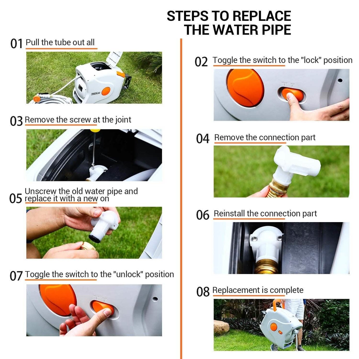 TACKLIFE Garden Retractable Hose Reel 82+8 FT 5/8'' Wall Mounted DailySale