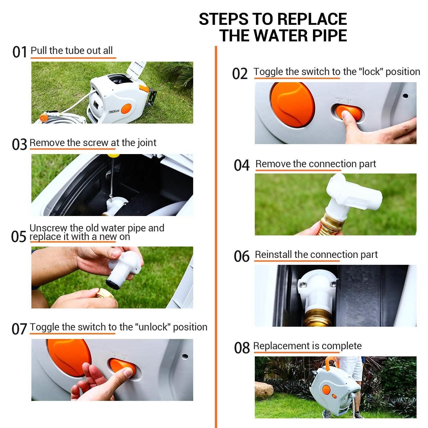 TACKLIFE Garden Retractable Hose Reel 82+8 FT 5/8'' Wall Mounted DailySale