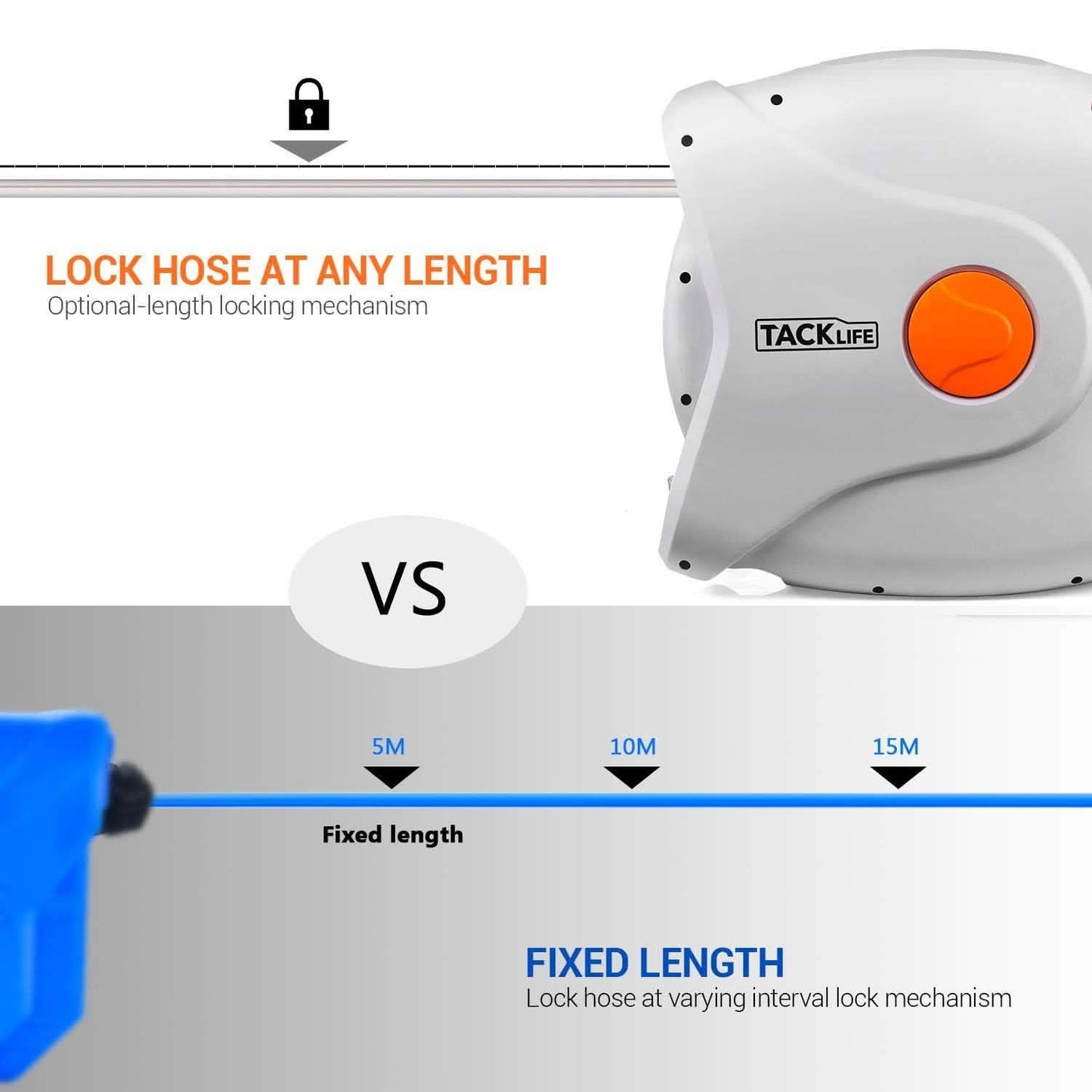TACKLIFE Garden Retractable Hose Reel 82+8 FT 5/8'' Wall Mounted DailySale