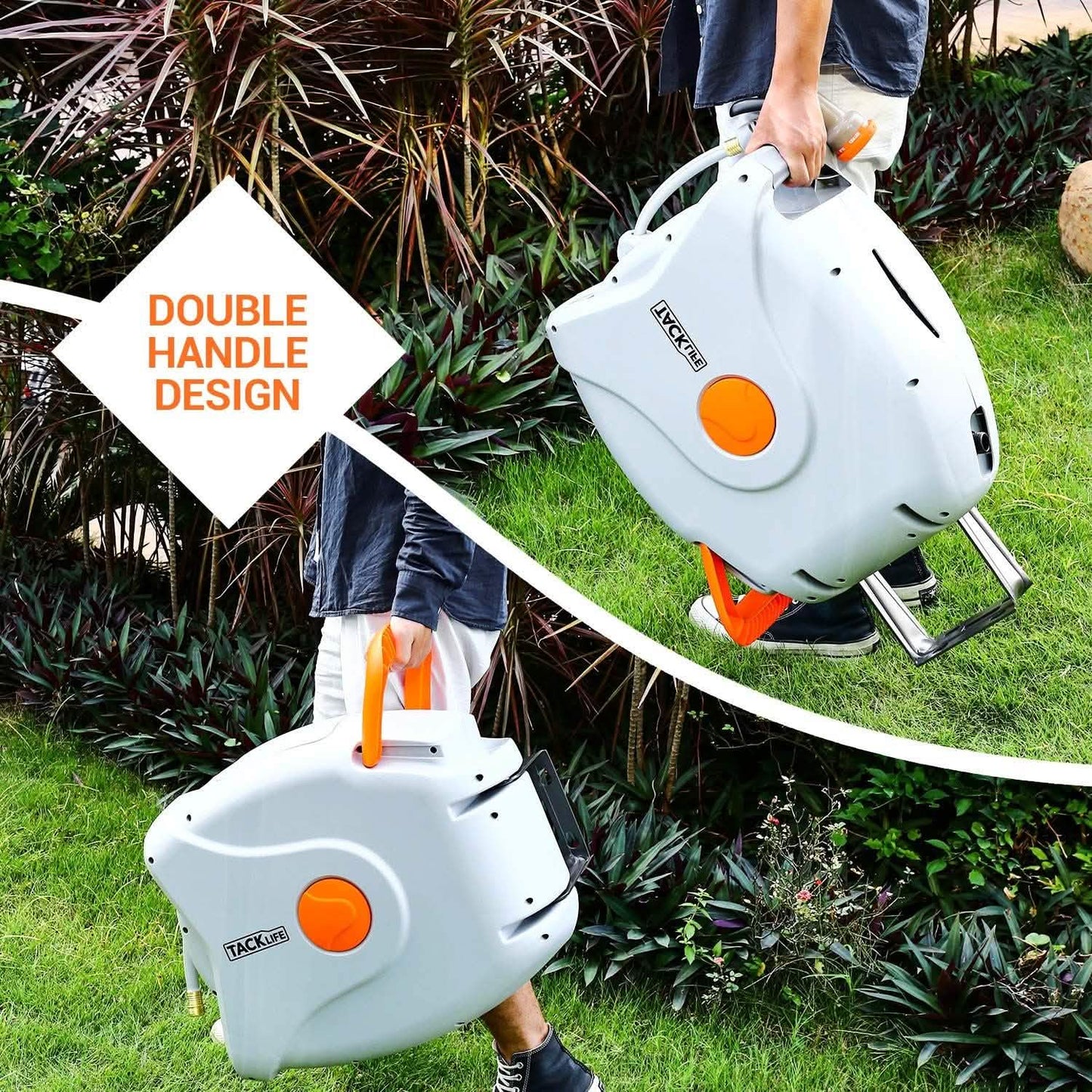 TACKLIFE Garden Retractable Hose Reel 82+8 FT 5/8'' Wall Mounted DailySale