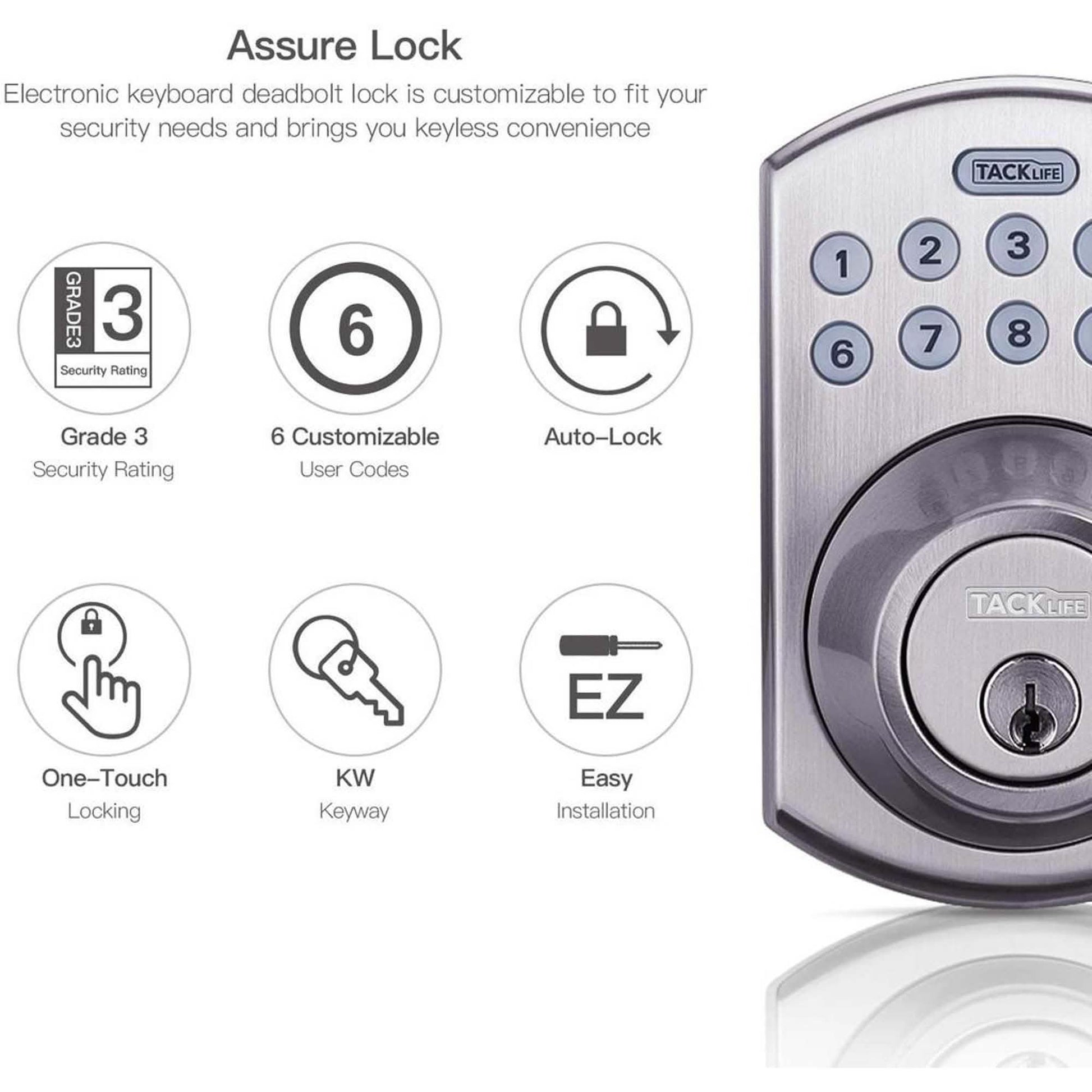 TACKLIFE Keypad Electronic Deadbolt Door Lock, Keyless Entry Door Lock With 1-Touch Motorized Auto-Locking DailySale