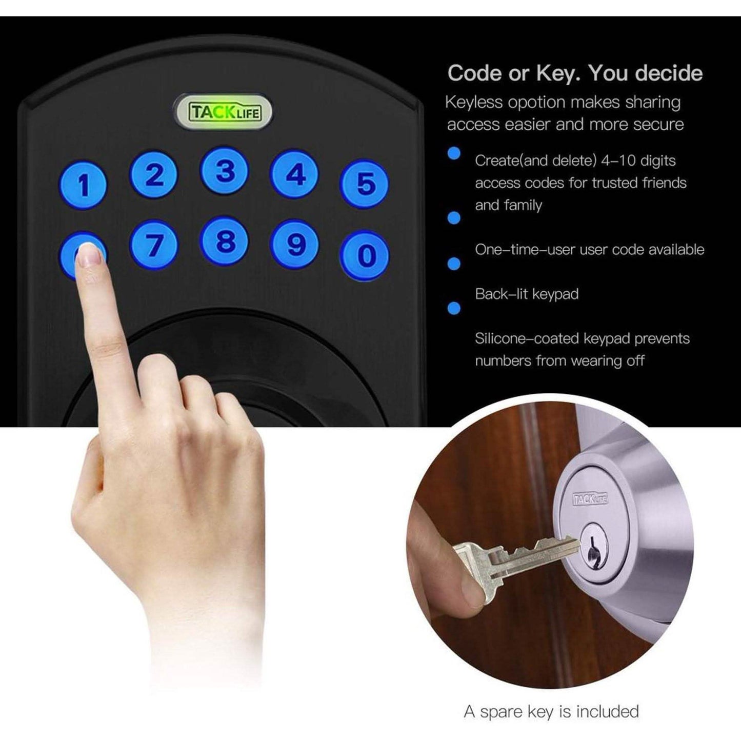 TACKLIFE Keypad Electronic Deadbolt Door Lock, Keyless Entry Door Lock With 1-Touch Motorized Auto-Locking DailySale
