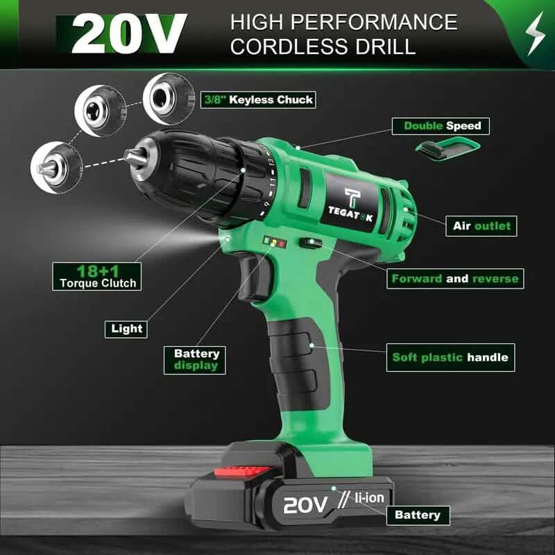 Tegatok 20V Cordless Drill Set DailySale