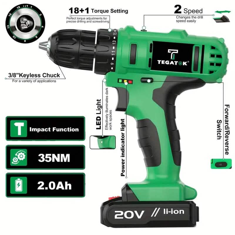 Tegatok 20V Cordless Drill Set DailySale
