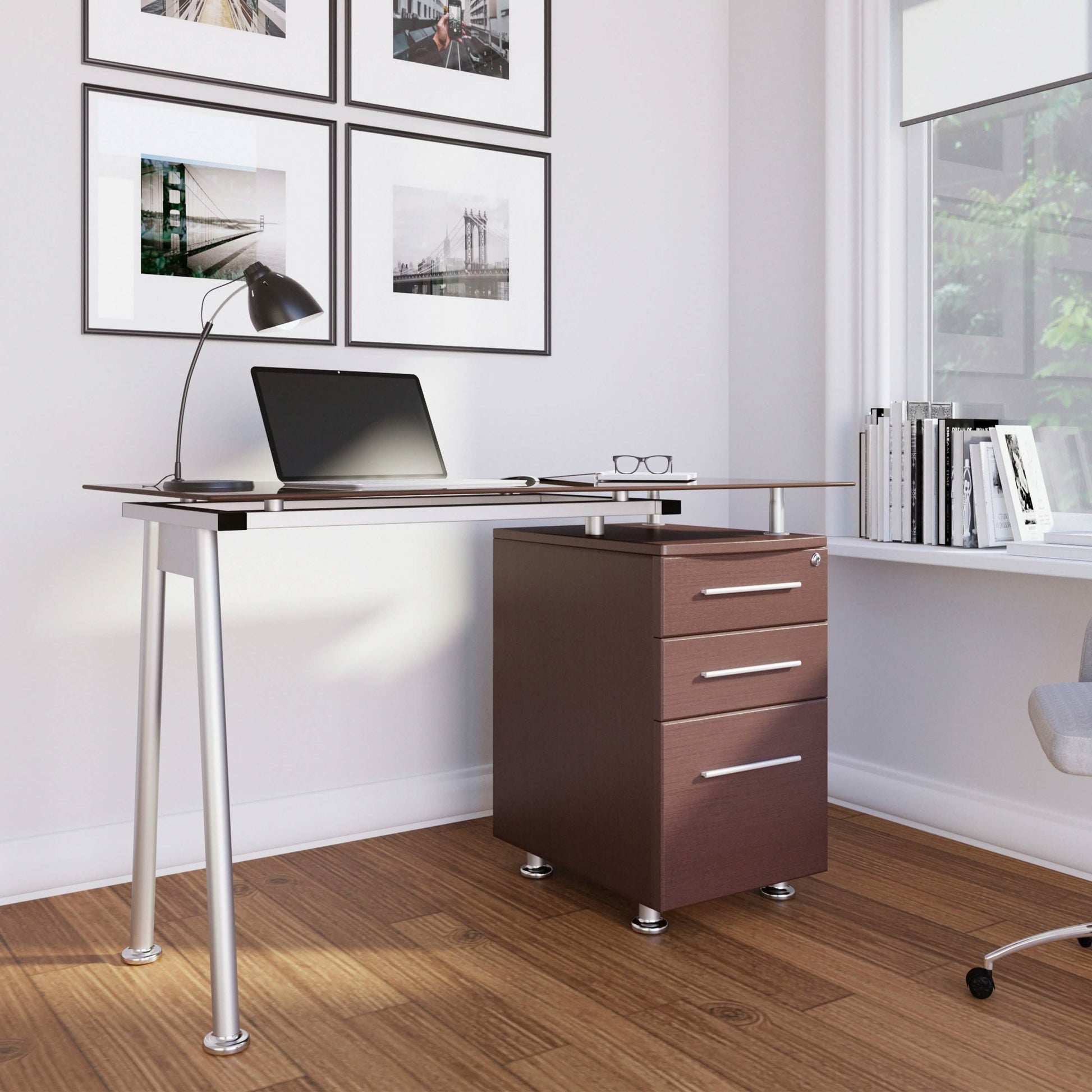 Tempered Glass Top Computer Desk with Storage DailySale