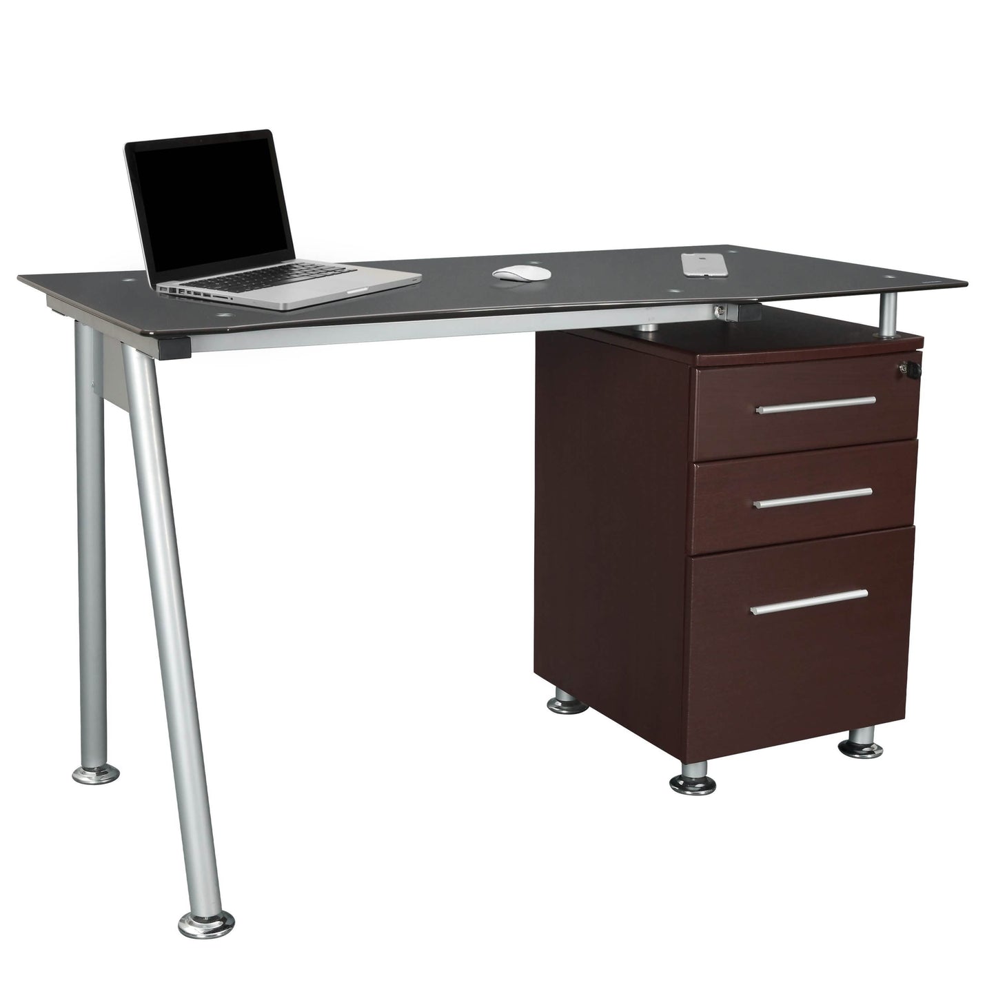 Tempered Glass Top Computer Desk with Storage DailySale