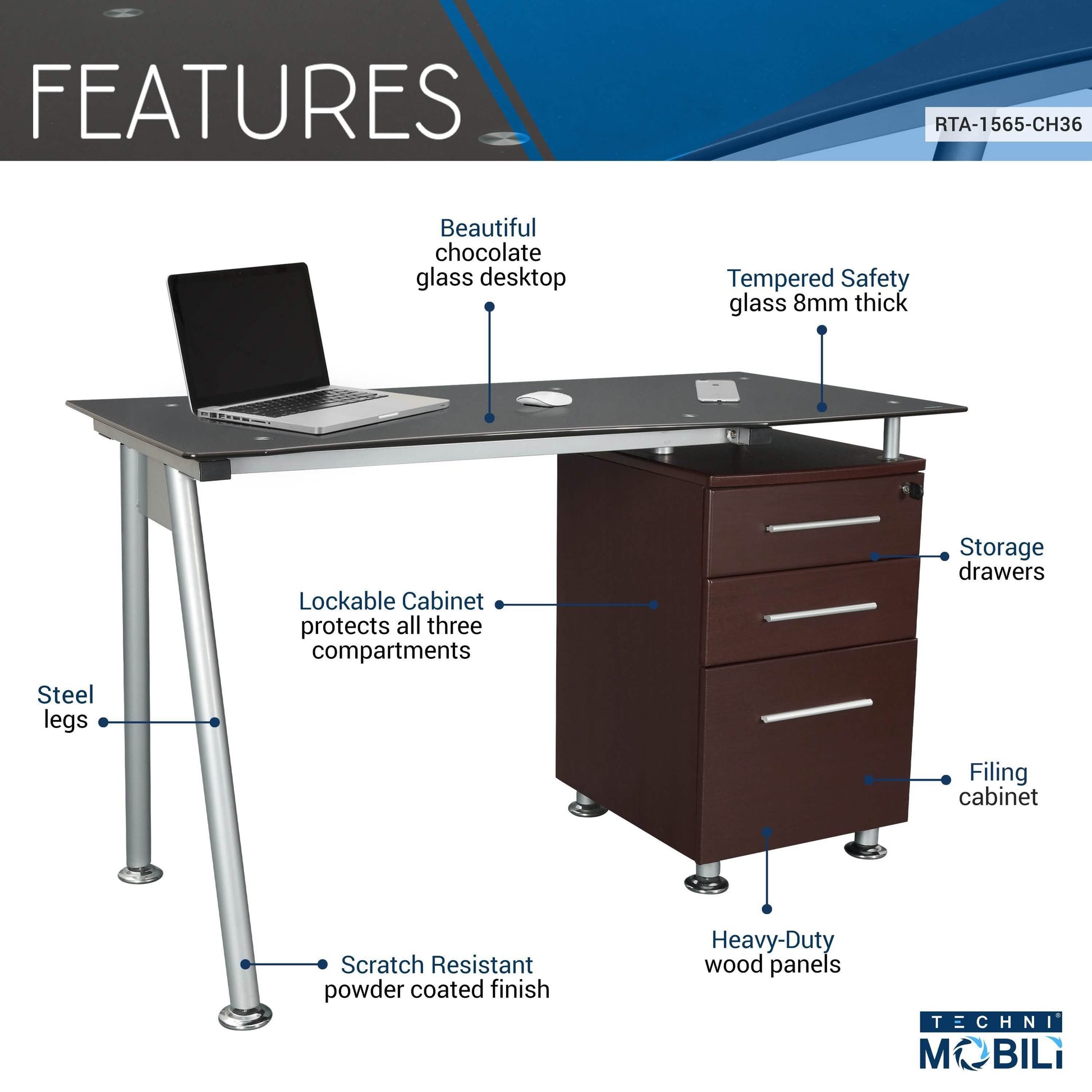 Tempered Glass Top Computer Desk with Storage DailySale