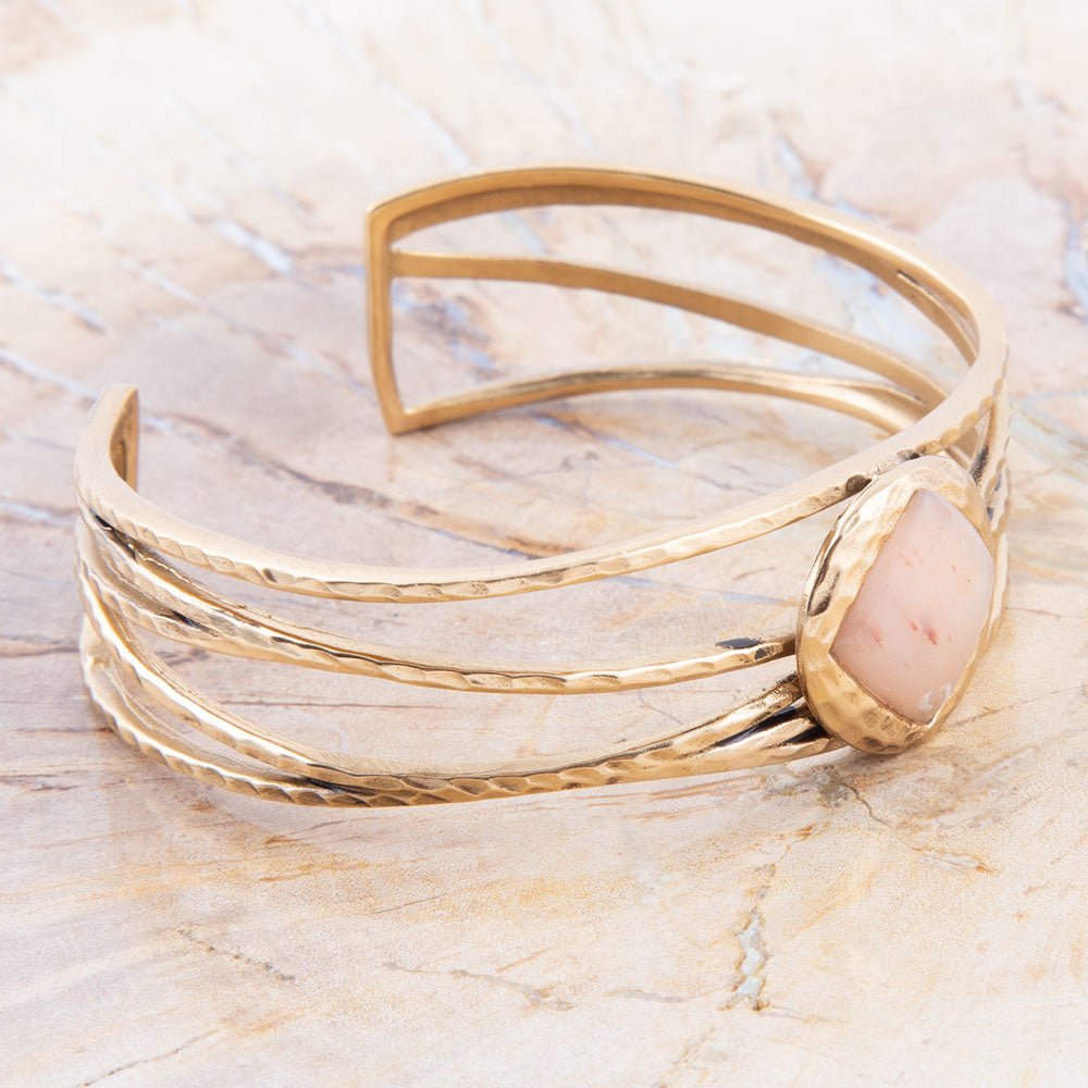 Terra Peach Moonstone and Golden Cuff Bracelet Barse Jewelry