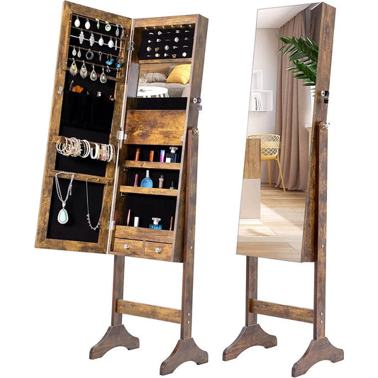 Tesmula Fashion Simple Jewelry Storage Mirror Cabinet With LED Lights DailySale