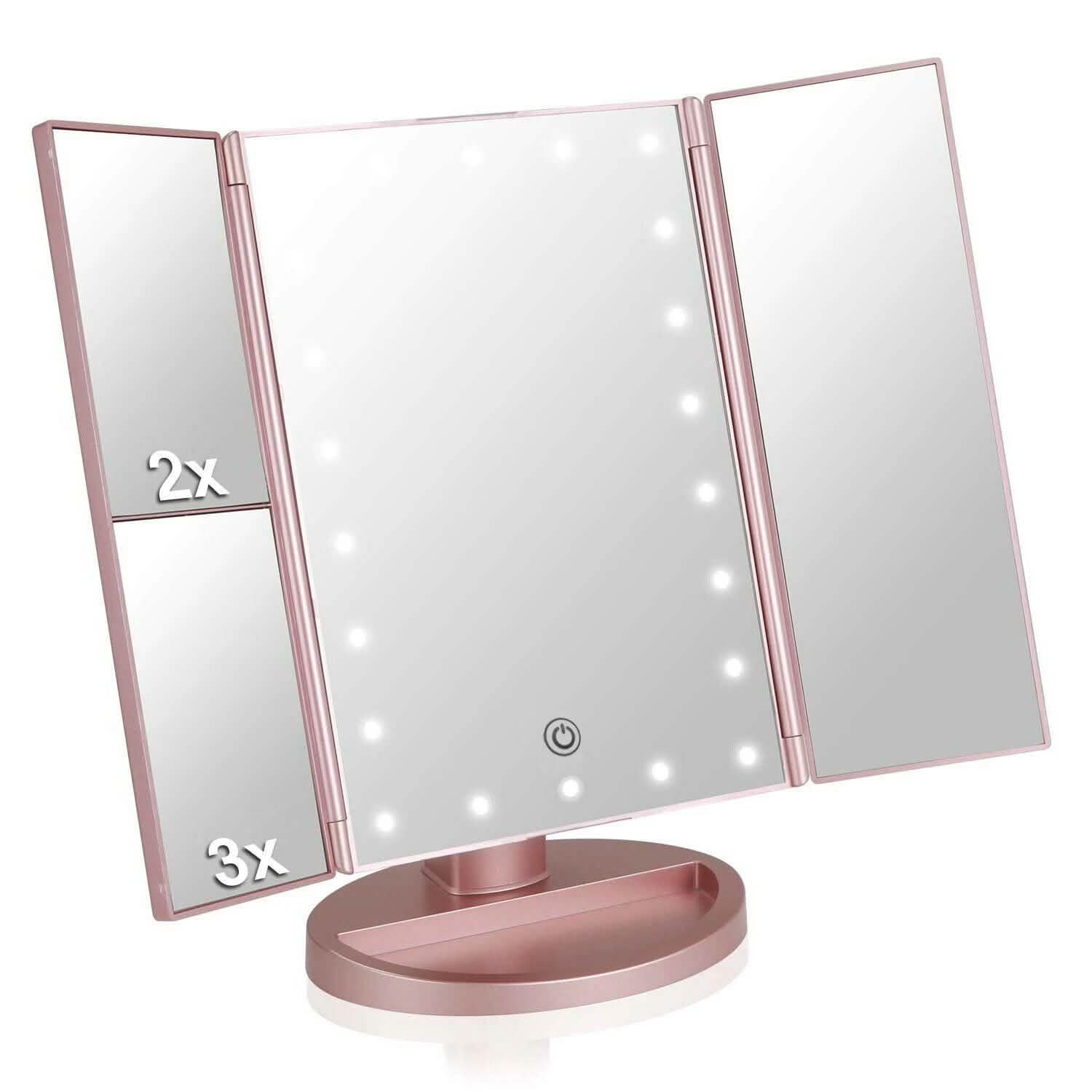 Tri-fold Vanity Makeup LED USB Touch Screen 10X Magnifing Mirror DailySale
