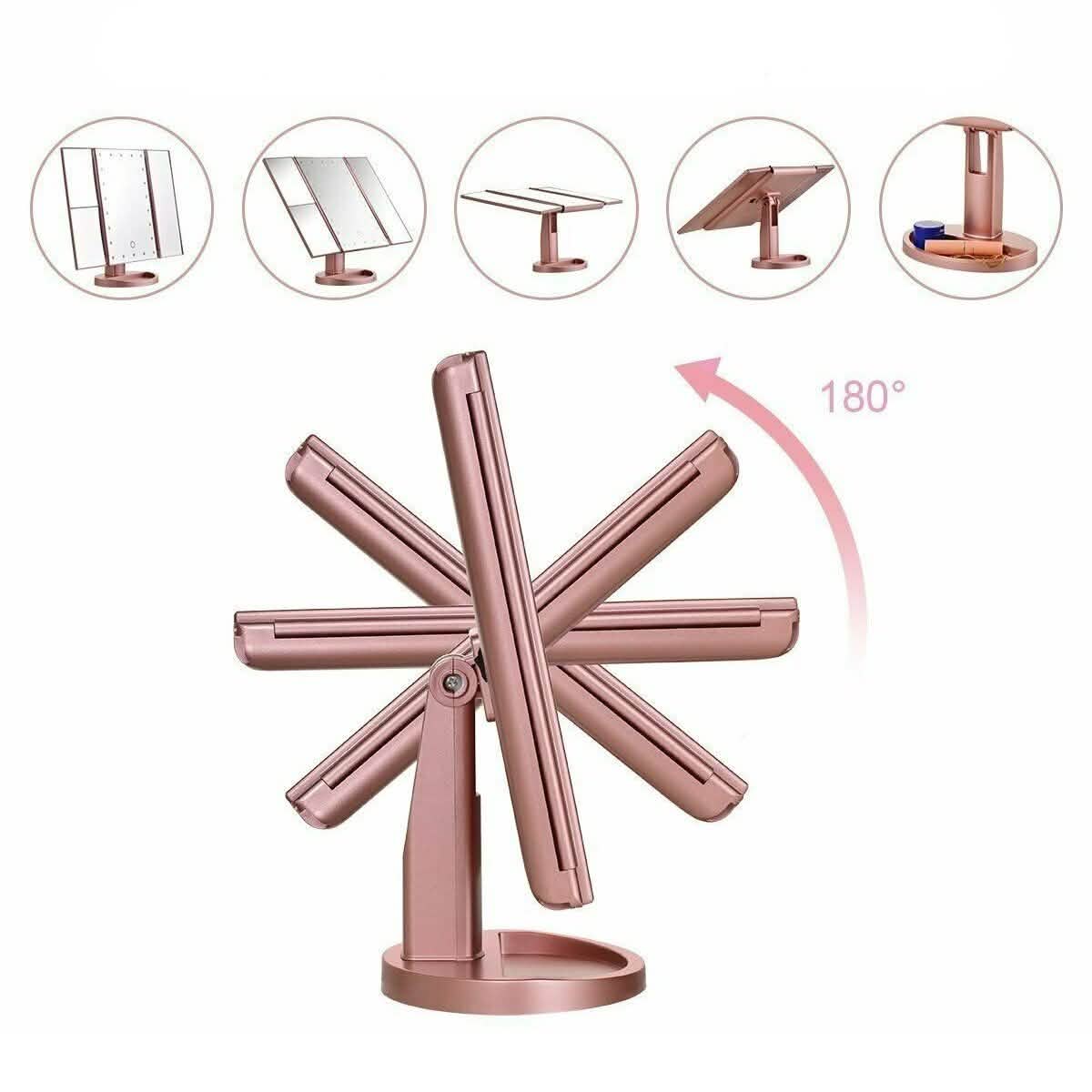 Tri-fold Vanity Makeup LED USB Touch Screen 10X Magnifing Mirror DailySale