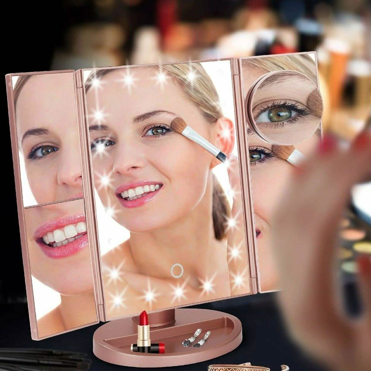 Tri-fold Vanity Makeup LED USB Touch Screen 10X Magnifing Mirror DailySale