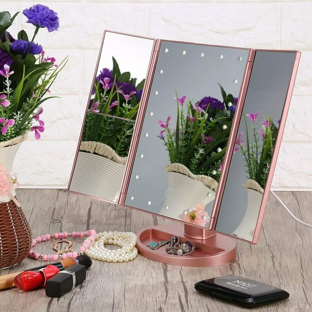 Tri-fold Vanity Makeup LED USB Touch Screen 10X Magnifing Mirror DailySale