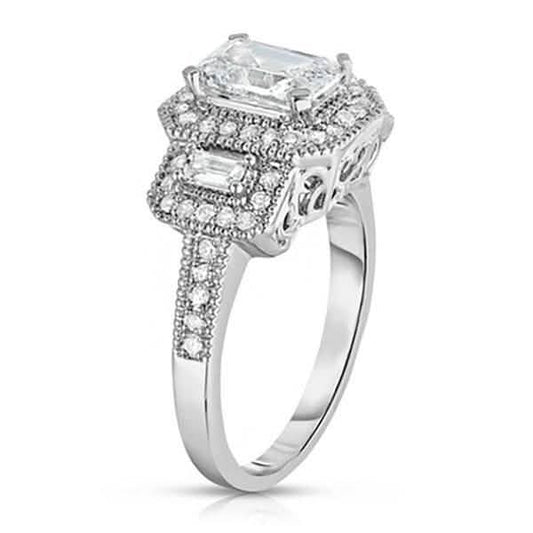 Tri Stone Emerald Cut Cubic Zirconia Ring in 18k White Gold - Size: 9 DailySale