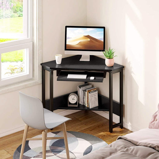 Triangle Computer Desk, Smooth Keyboard Tray& Storage Shelves DailySale