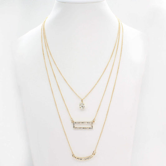 Triple Layer Necklace with Crystal Bars and Pendant DailySale