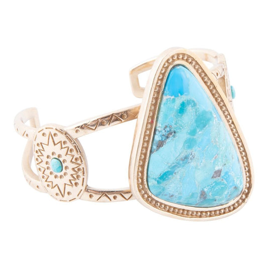 Tulum Blue Turquoise Golden Cuff Bracelet Barse Jewelry