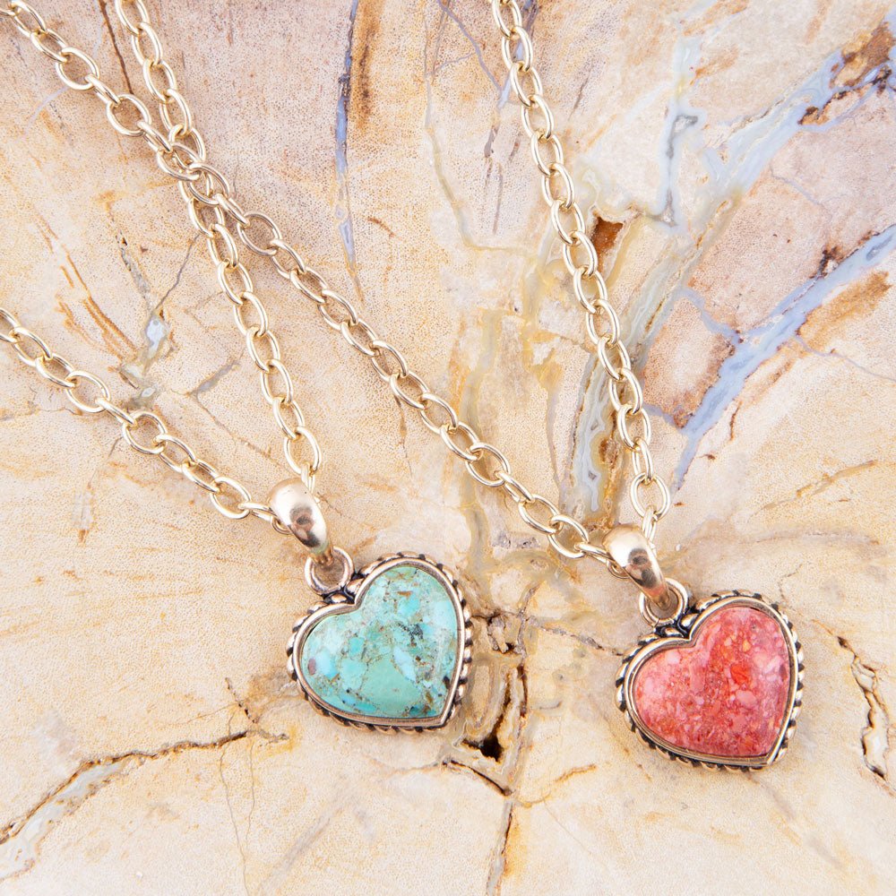 Turquoise Heart Pendant and Bronze Necklace Barse Jewelry