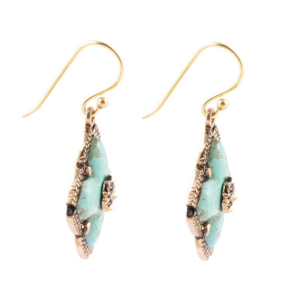 Blue Turquoise Maltese Golden Cross Earrings Barse Jewelry