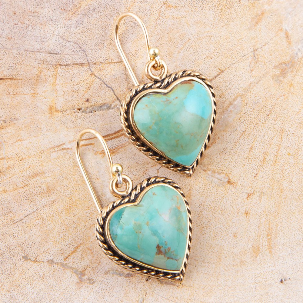 Blue Turquoise Rope My Heart and Golden Earrings Barse Jewelry