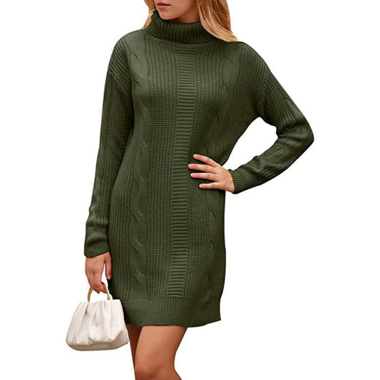 Turtleneck Pullover Sweaters Casual Long Sleeve Plain Winter Knit Sweater Dress DailySale