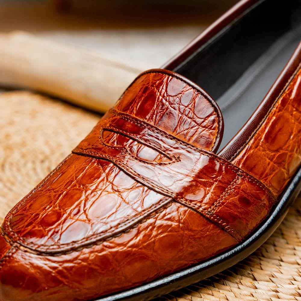 11-119-CGN TUSCANY Crocodile Penny Loafer, Cognac