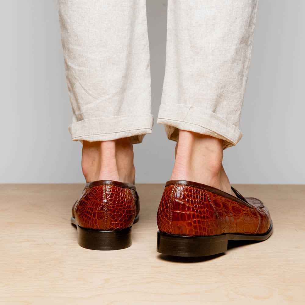 11-119-CGN TUSCANY Crocodile Penny Loafer, Cognac